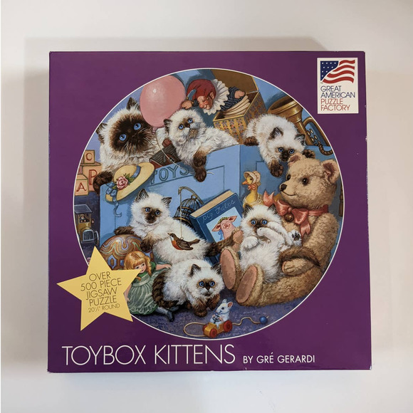 Vintage Jigsaw Puzzle Toybox Kittens Great American Puzzle Factory 500+ Pieces - Picture 2 of 8